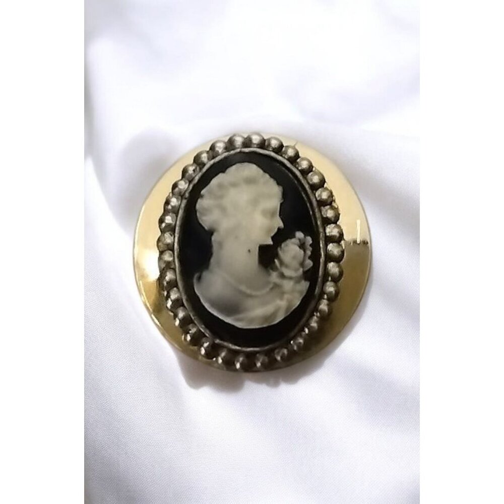 Vintage 12K GF Cameo Brooch Pin Victorian Black